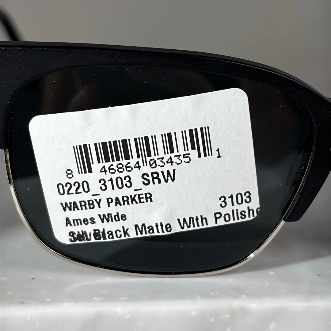 Warby Parker Ames Wide Sunglasses Black Matte Polished Silver 3103 SRW 54-18-145