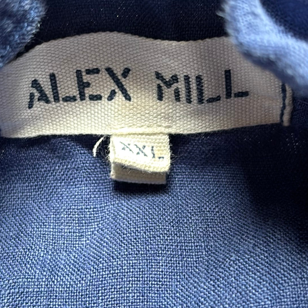 Alex Mill Mens XXL Navy Blue 100% Linen Short Sleeve Button Down Shirt