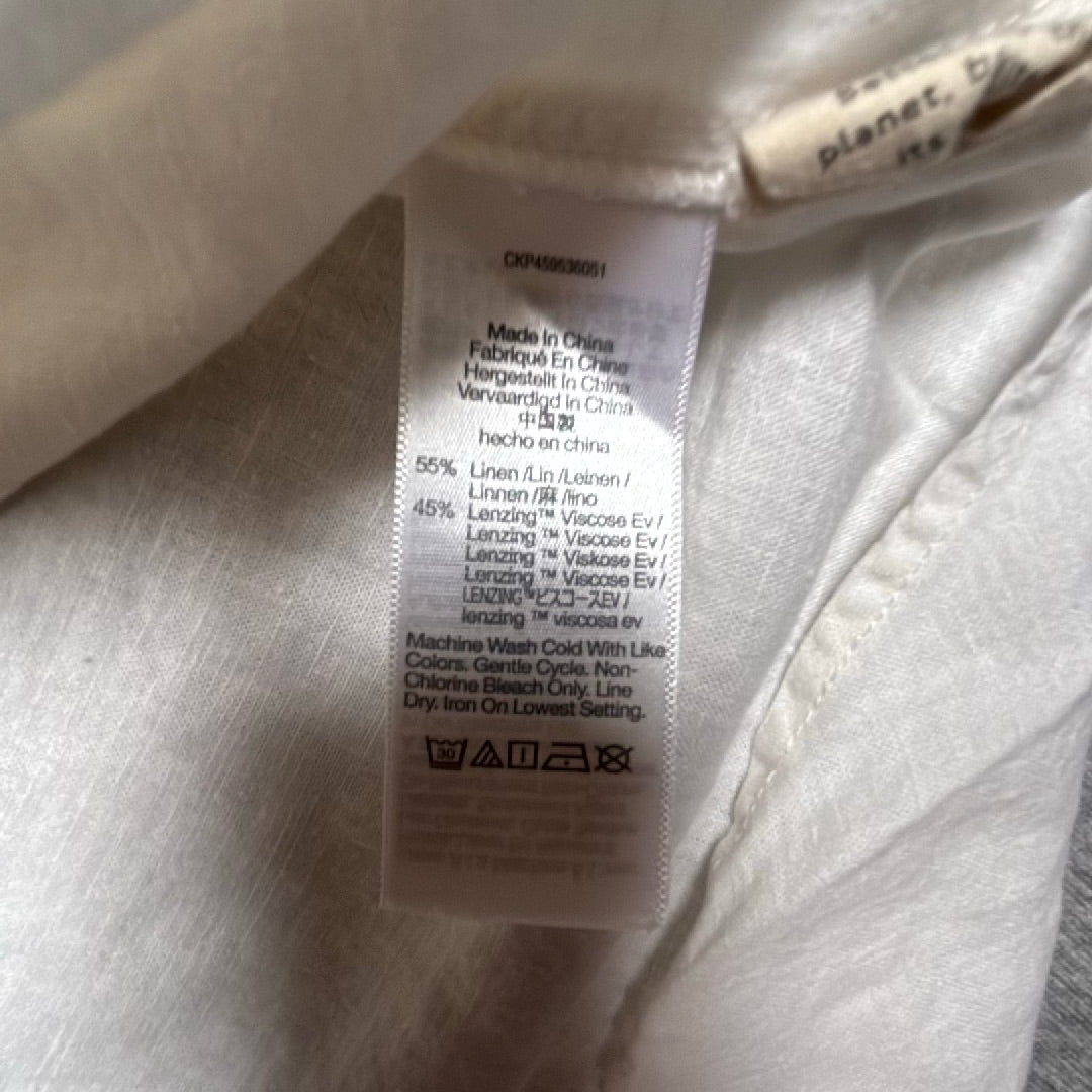 Madewell Womens White Linen Blend Short Sleeve Split Neck Popover Top Size S