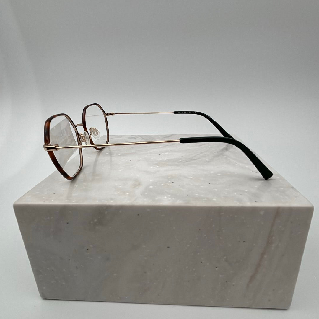 Warby Parker Murrow Frames / Glasses Oak Barrel & Gold w/ Case, Cloth, & Box