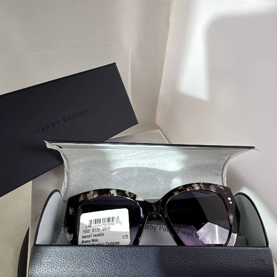 Warby Parker Masha Wide Sunglasses Black Currant Tortoise Cat Eye 52-19-140
