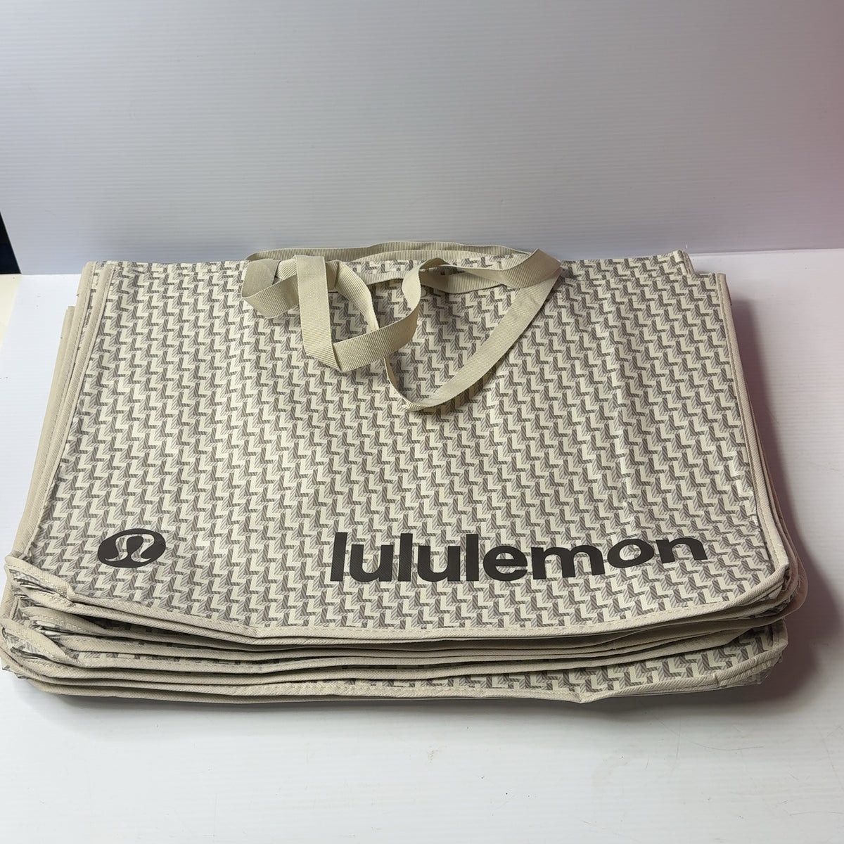 5 - Lululemon Reusable Shopping Tote Bag Geometric Tan Cream Holiday 2025 Large