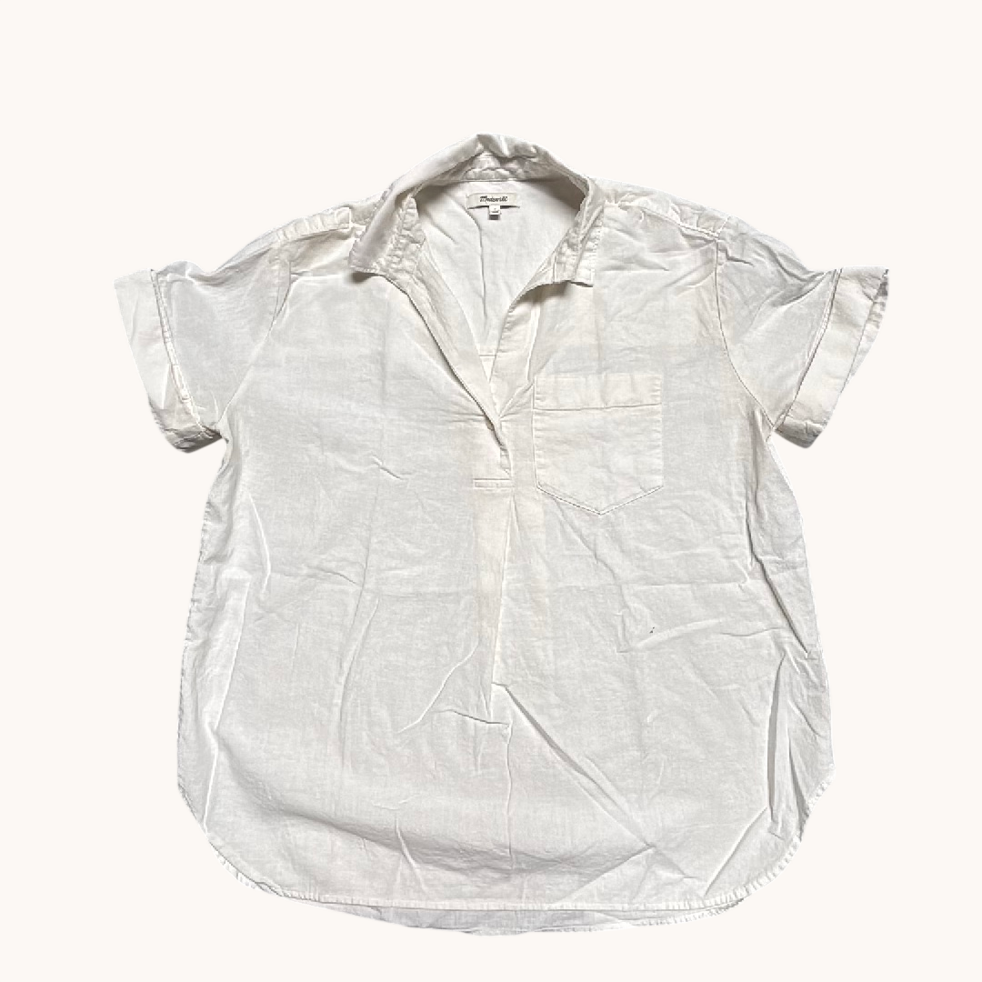 Madewell Womens White Linen Blend Short Sleeve Split Neck Popover Top Size S
