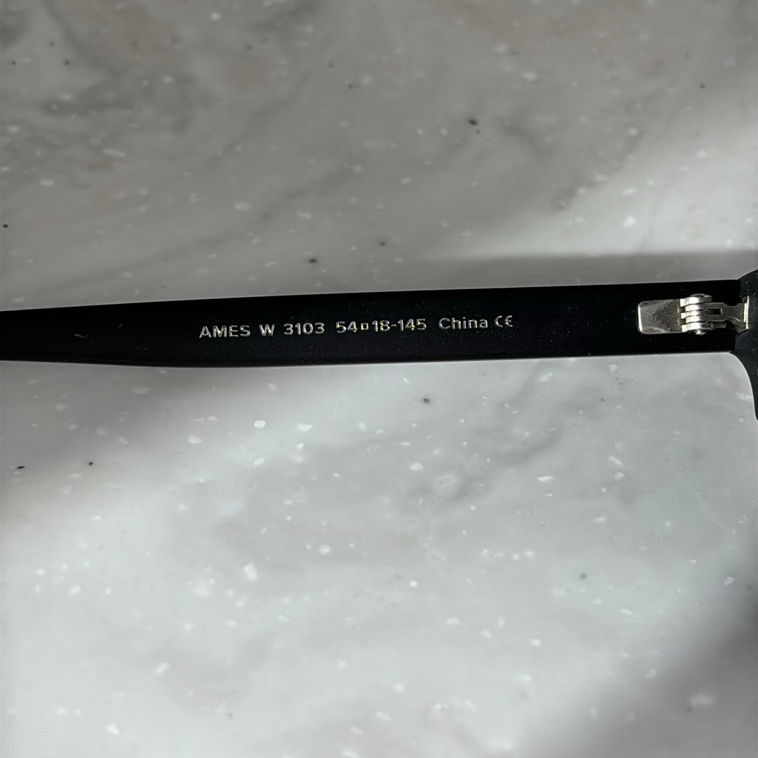 Warby Parker Ames Wide Sunglasses Black Matte Polished Silver 3103 SRW 54-18-145