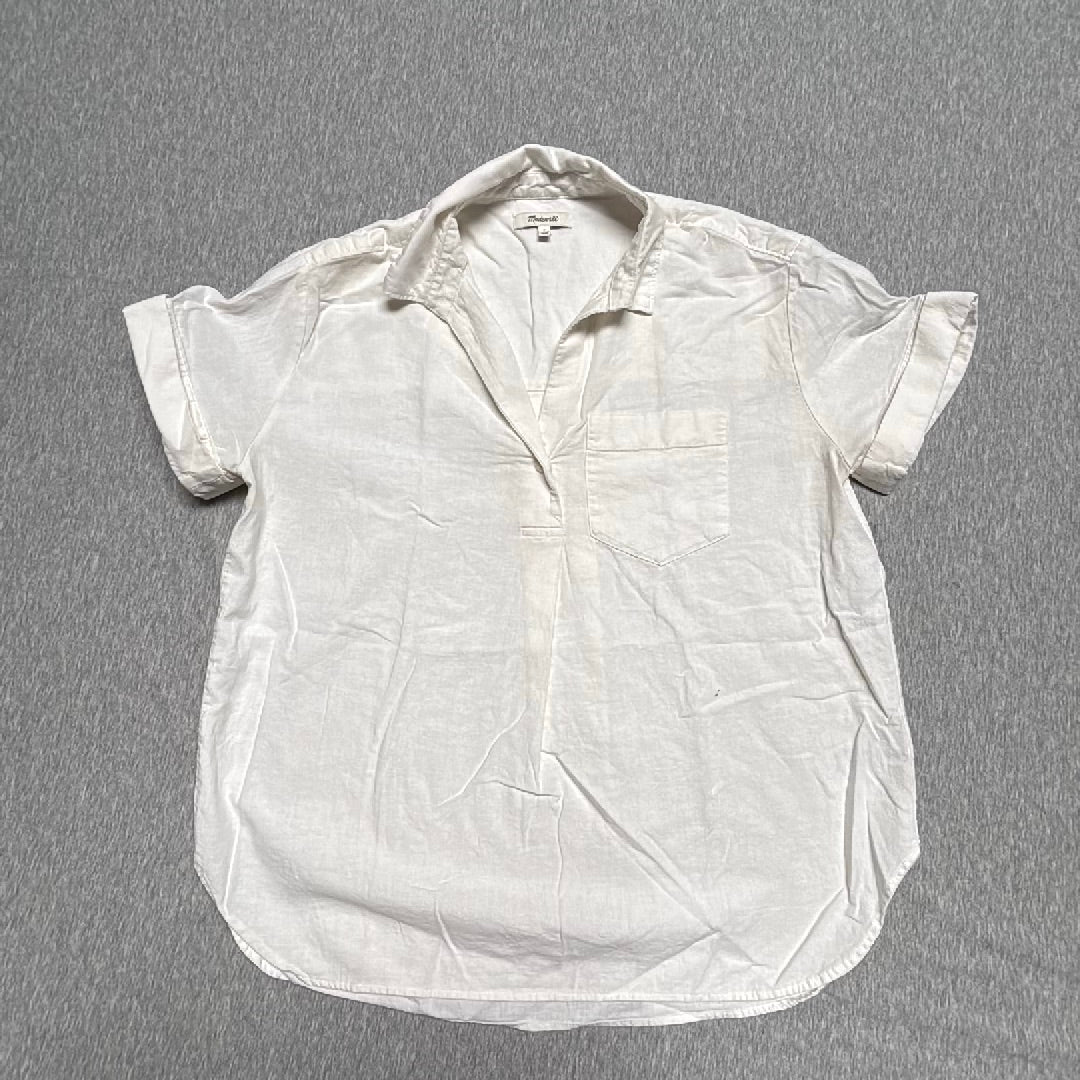 Madewell Womens White Linen Blend Short Sleeve Split Neck Popover Top Size S