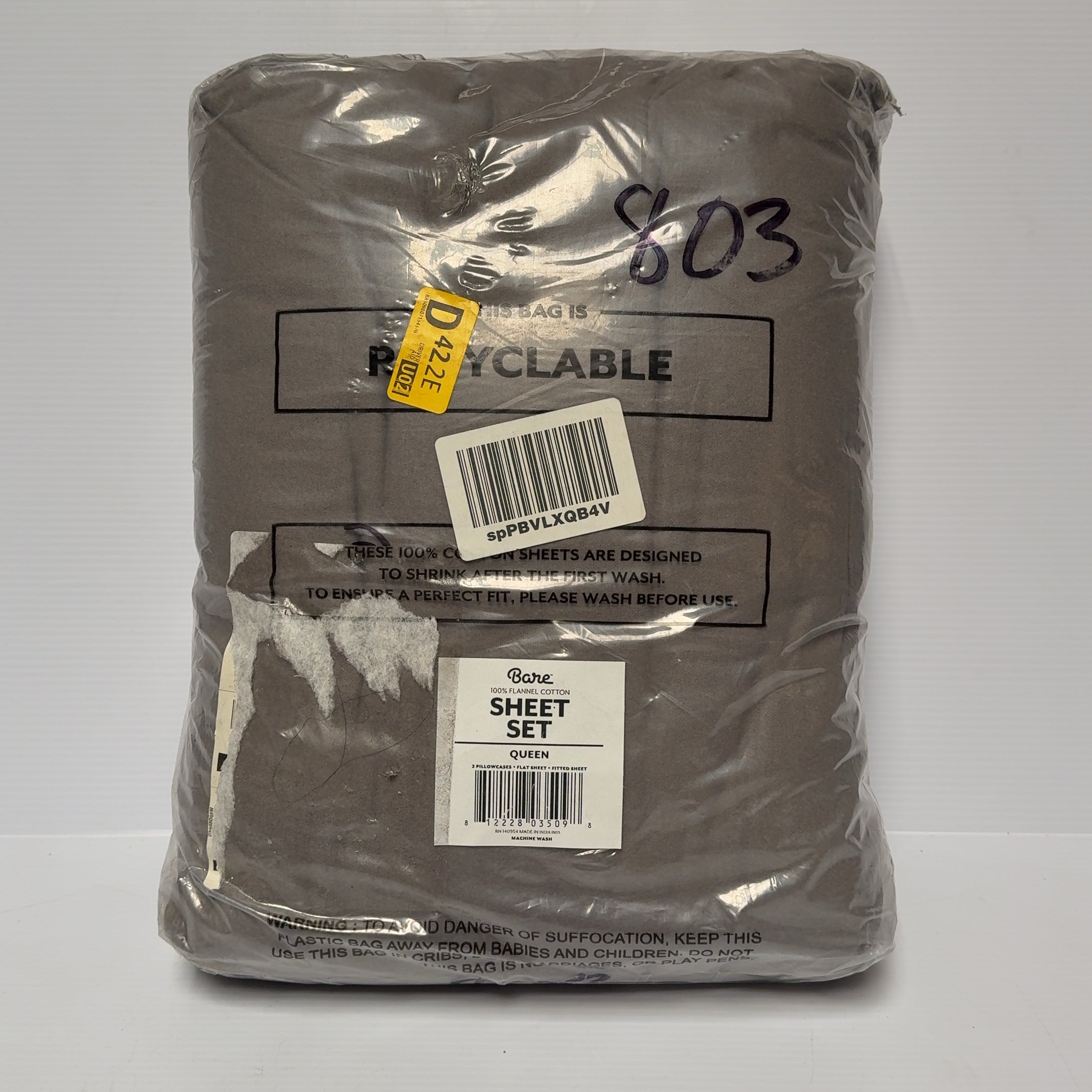 NEW! Bare Home Flannel Queen Sheet Set in Gray - 100% Cotton