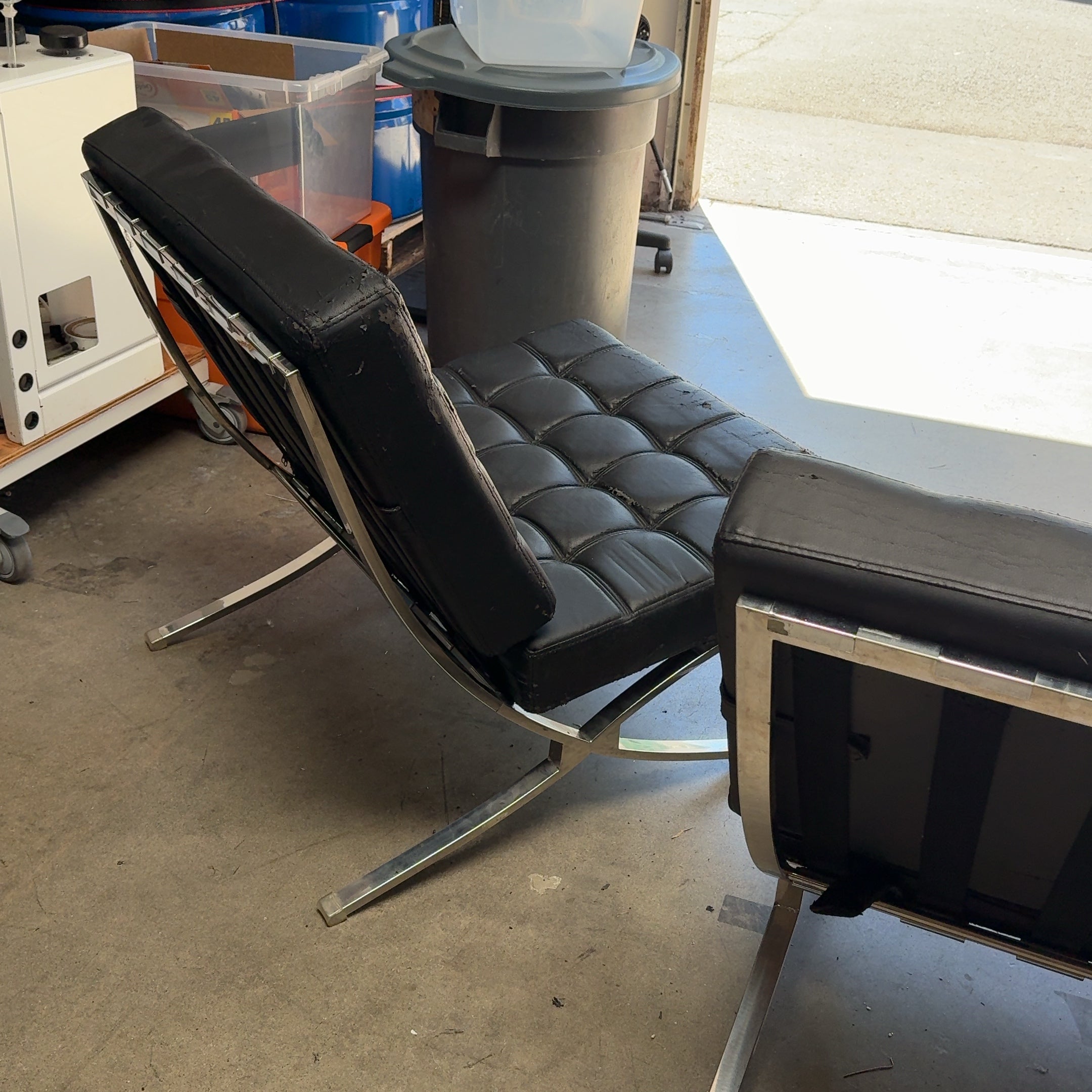 2 - MCM Barcelona Style Faux Leather Chairs *Need to be re-covered*