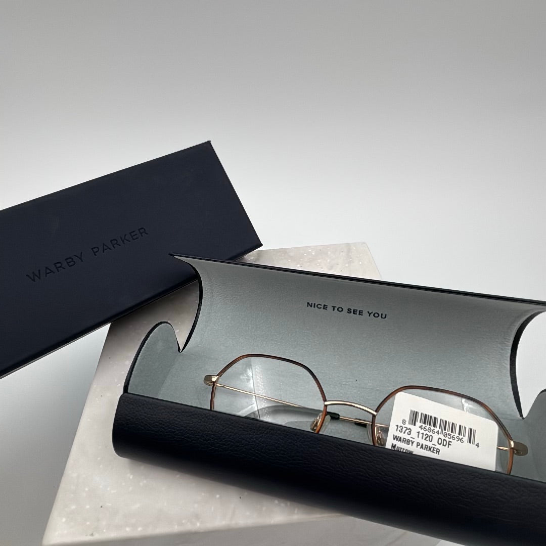 Warby Parker Murrow Frames / Glasses Oak Barrel & Gold w/ Case, Cloth, & Box