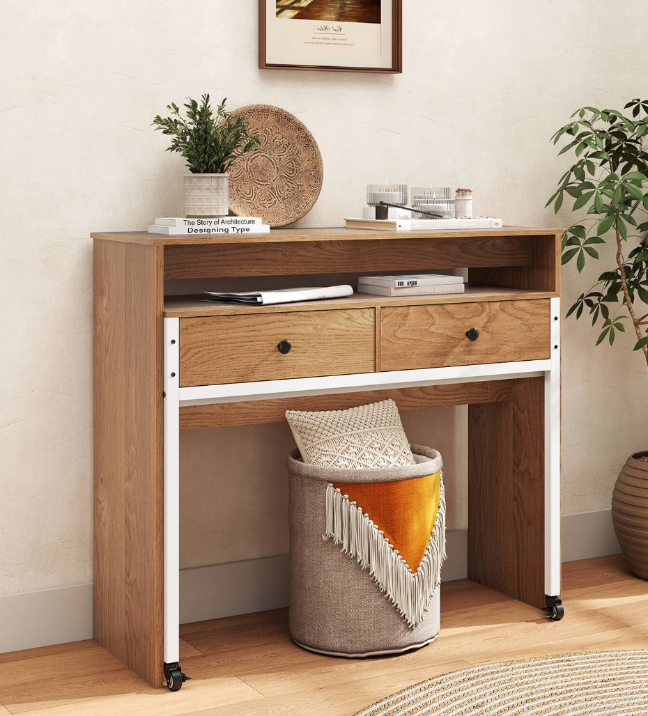 NIB! Costway 39.5" Expandable Rolling Computer Desk with Monitor Shelf 2-tier Desktop 2 Drawers