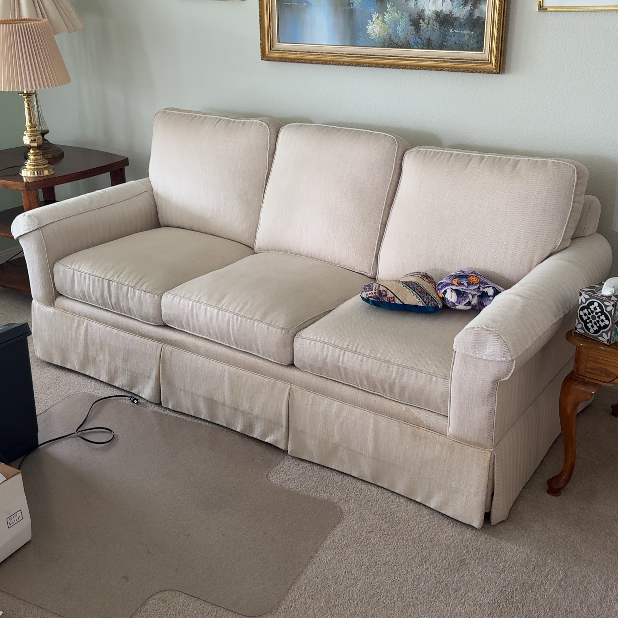 Bassett True Custom Roll Arm Sofa in Creme