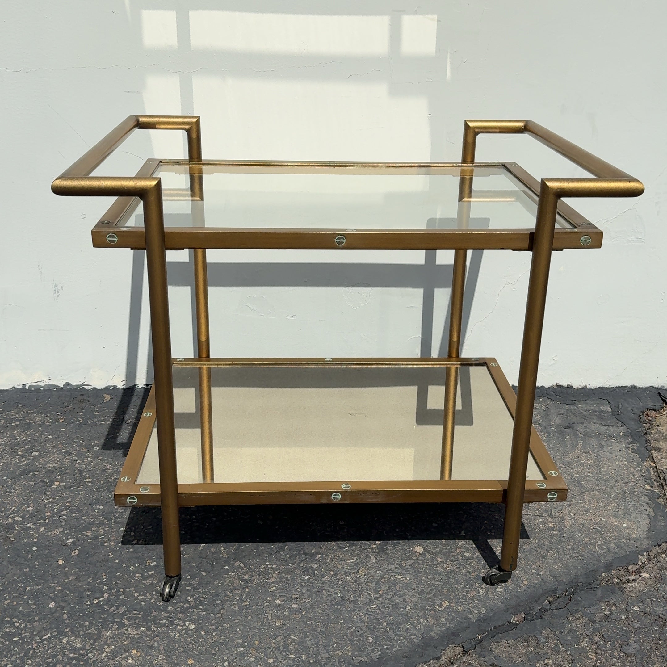Matte Gold Bar Cart w/ Cartier Inspired Screws on Wheels