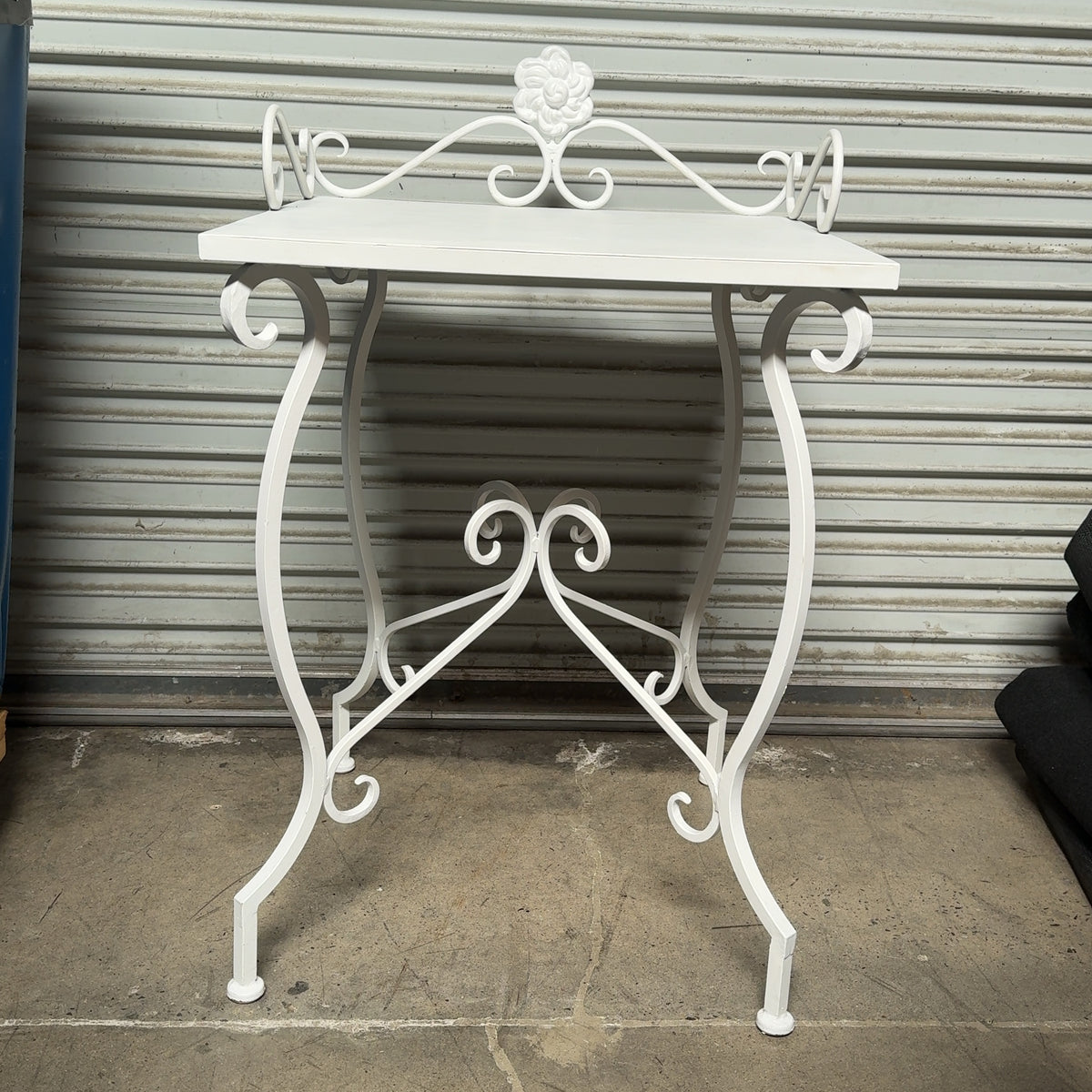 Antique-style, White Wrought Iron Side Table