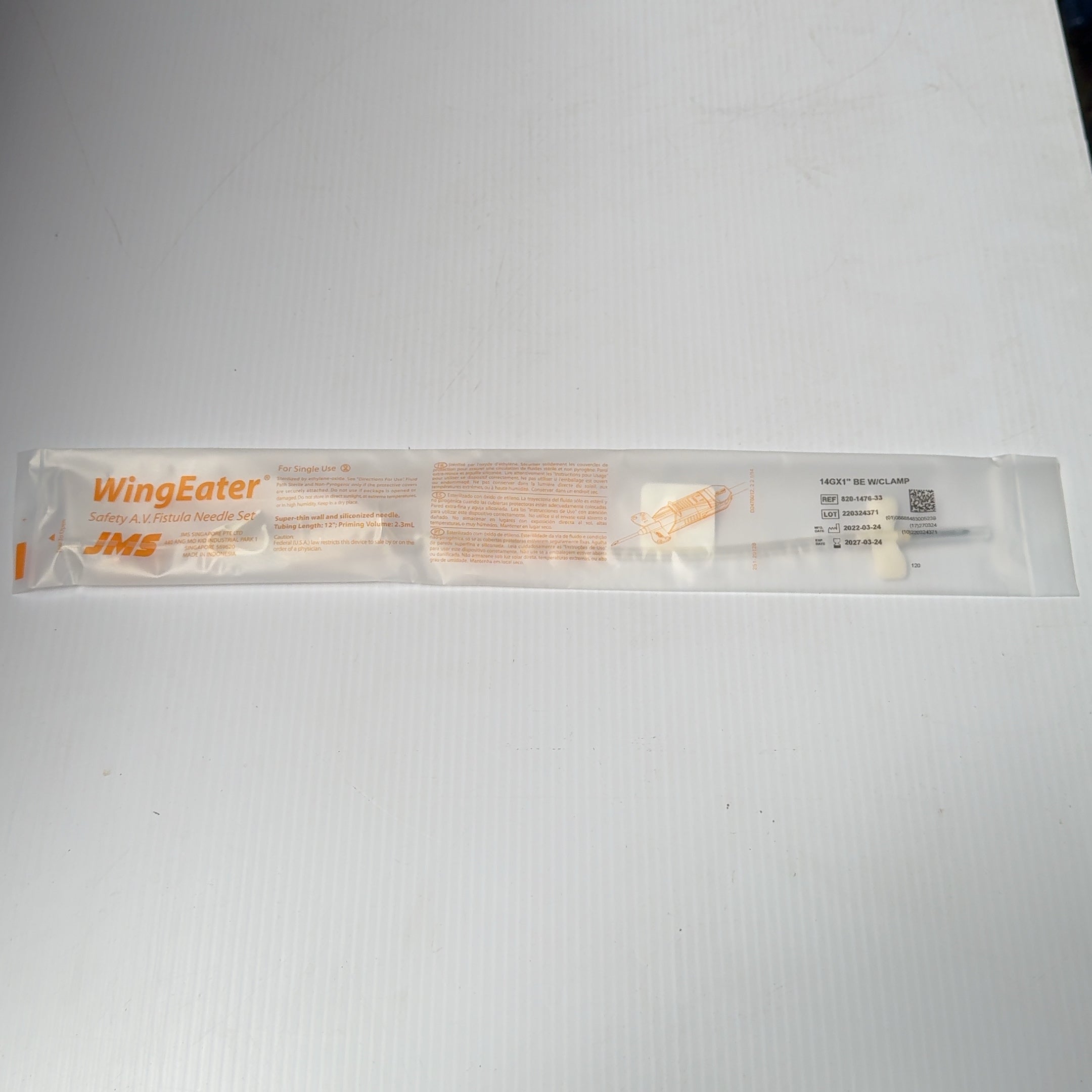 Lot of 20 - JMS WingEater Safety A.V. Fistula Needle Set 14GX 1" BE w/Clamp